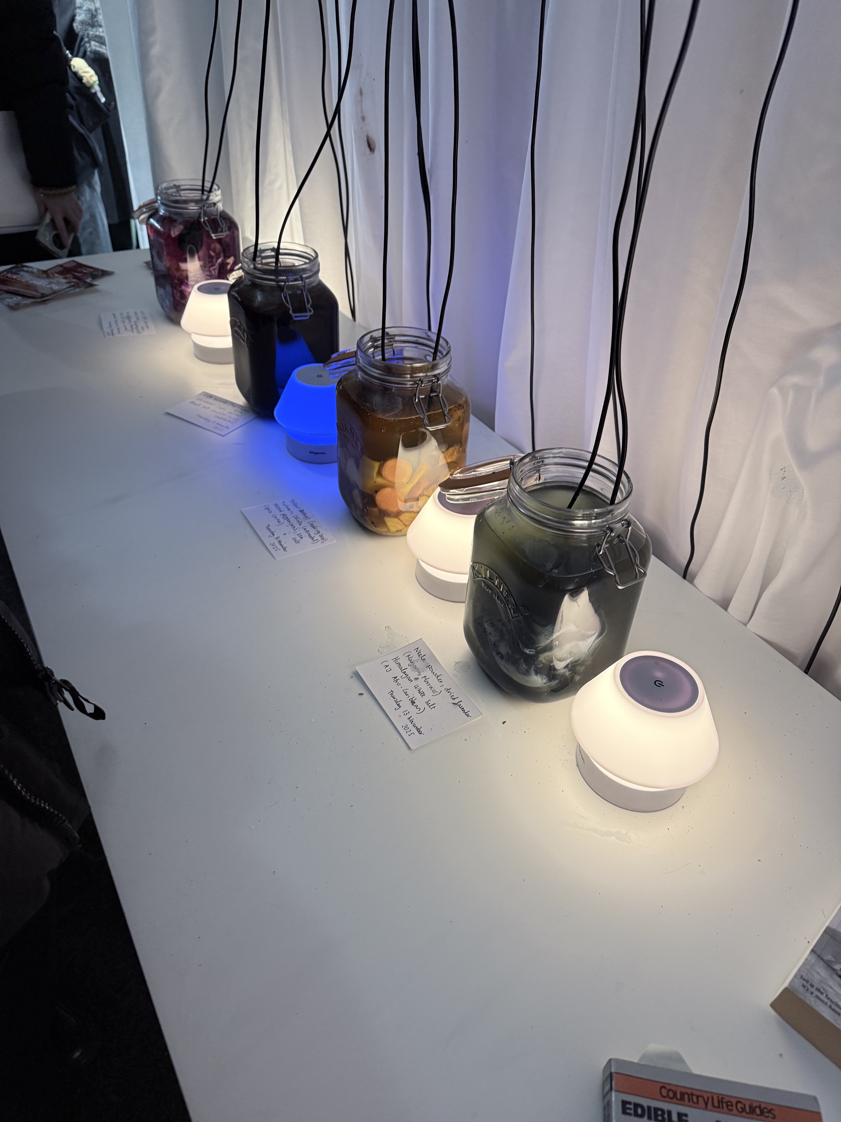 Jars and audio installation used for sensing exercise